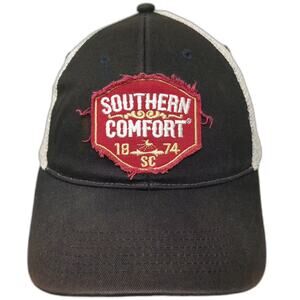 Southern Comfort Red Black Trucker Hat One Size Snapback Mesh Distressed Patch